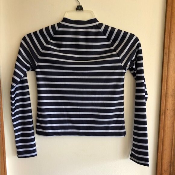 GAP Zip Rash Guard White Navy Stripe Long Sleeve Girl L - Picture 8 of 16